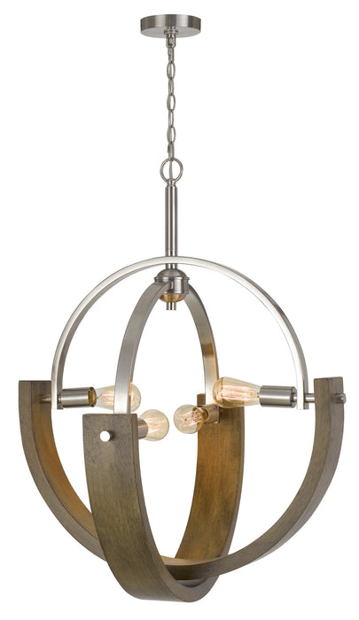 Cal Lighting FX-3741-4 Four Light Chandelier, Wood/Brushed Steel