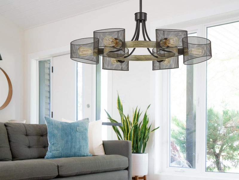 Cal Lighting FX-3742-6 Six Light Chandelier, Wood/Black