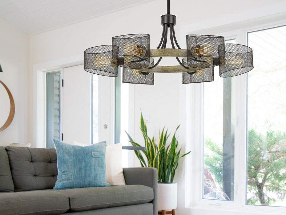 Cal Lighting FX-3742-6 Six Light Chandelier, Wood/Black