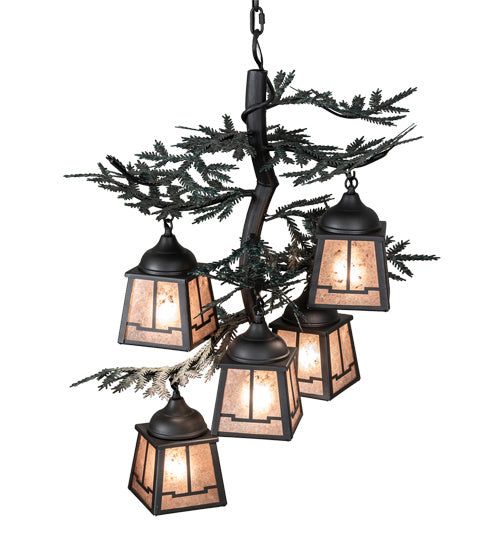 Meyda Tiffany 225365 Five Light Chandelier, Gun Metal W/Green Branches