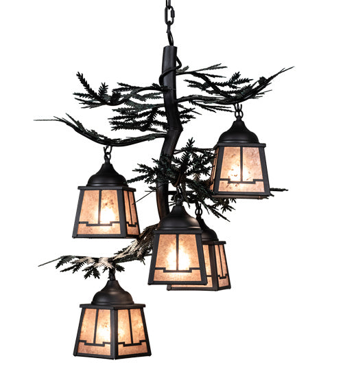 Meyda Tiffany 225365 Five Light Chandelier, Gun Metal W/Green Branches