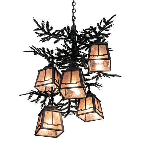 Meyda Tiffany 225365 Five Light Chandelier, Gun Metal W/Green Branches