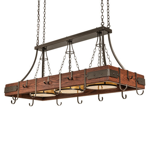 Meyda Tiffany 225592 Three Light Pot Rack, Custom Red Mahogany On Oak