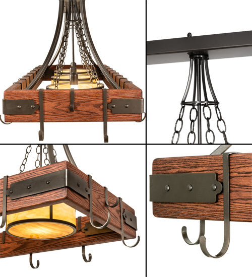 Meyda Tiffany 225592 Three Light Pot Rack, Custom Red Mahogany On Oak