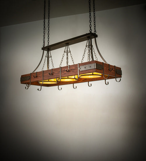 Meyda Tiffany 225592 Three Light Pot Rack, Custom Red Mahogany On Oak