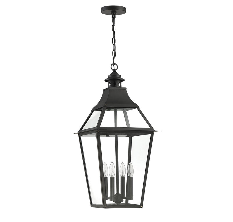 Savoy House 5-723-153 Four Light Outdoor Pendant, Black with Gold Highlights
