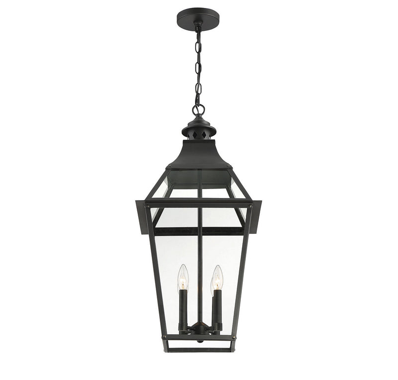 Savoy House 5-723-153 Four Light Outdoor Pendant, Black with Gold Highlights