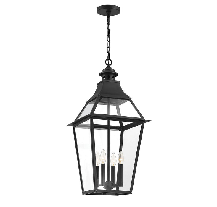 Savoy House 5-723-153 Four Light Outdoor Pendant, Black with Gold Highlights