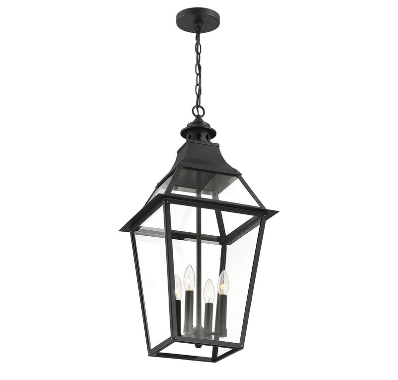 Savoy House 5-723-153 Four Light Outdoor Pendant, Black with Gold Highlights
