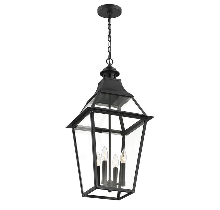 Savoy House 5-723-153 Four Light Outdoor Pendant, Black with Gold Highlights