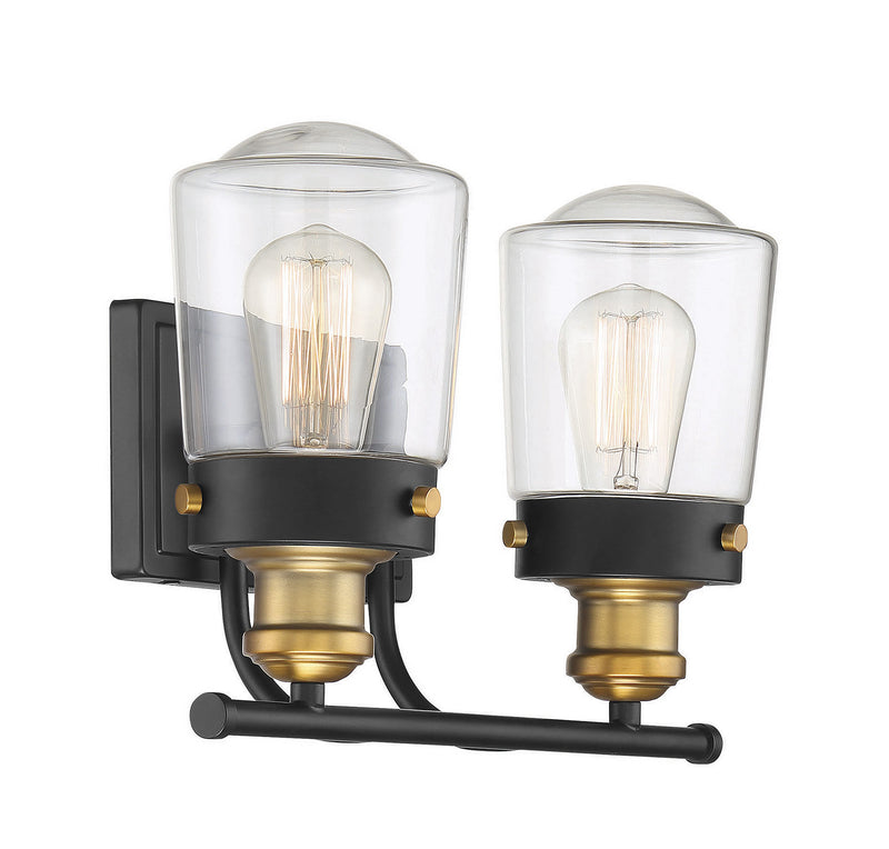 Savoy House 8-2069-2-51 Two Light Bath Bar, Vintage Black with Warm Brass