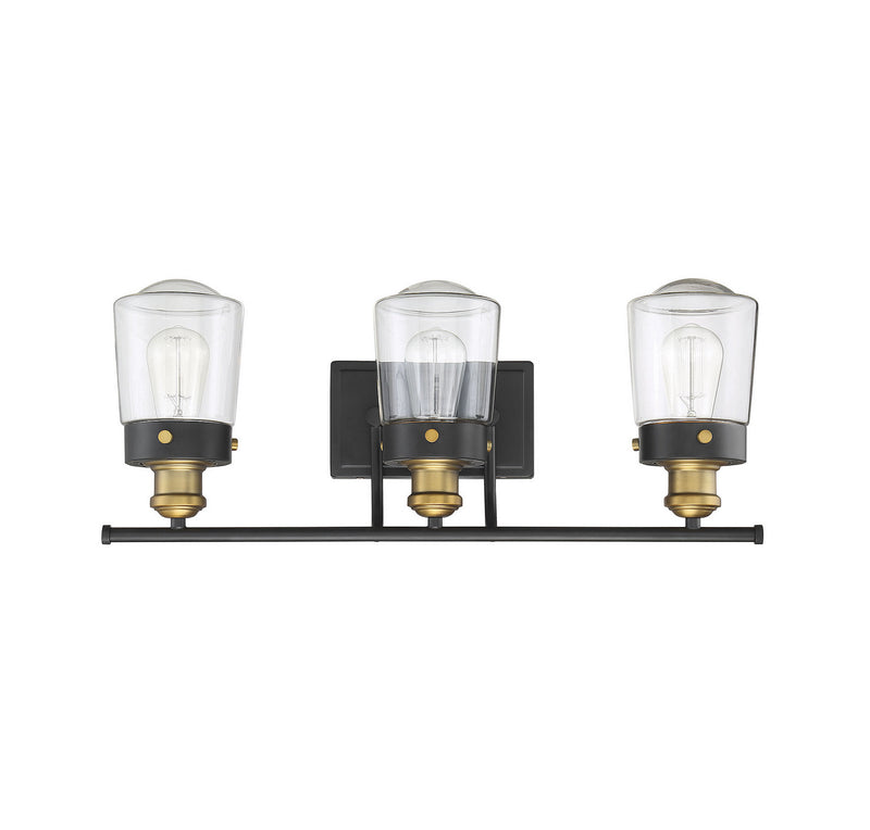 Savoy House 8-2069-3-51 Three Light Bath Bar, Vintage Black with Warm Brass