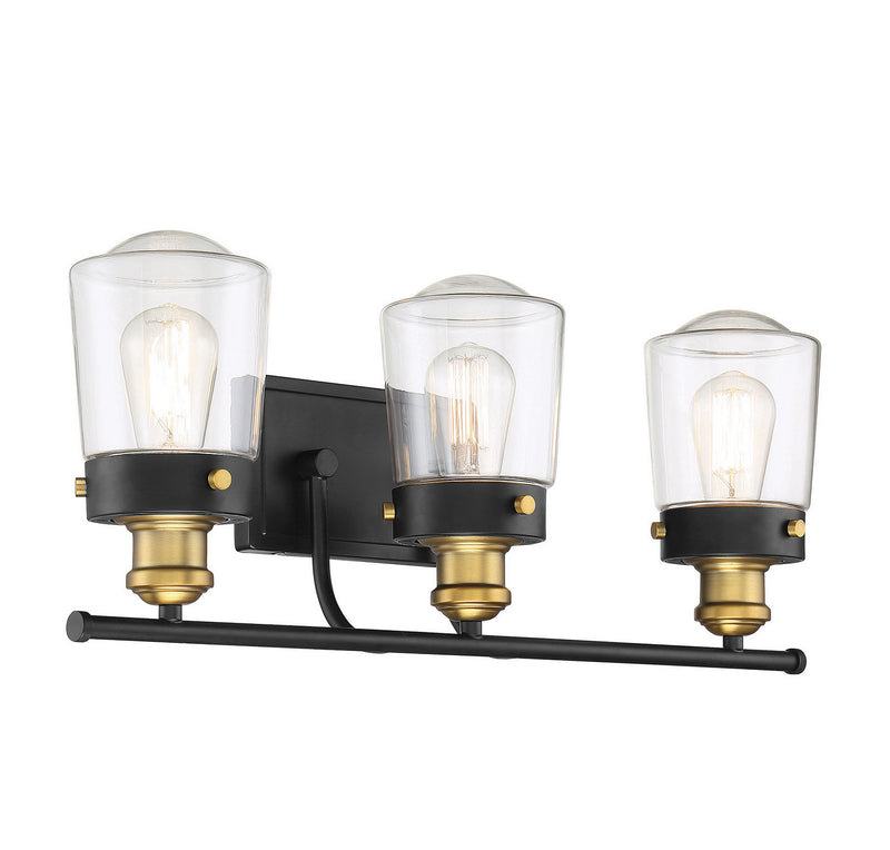 Savoy House 8-2069-3-51 Three Light Bath Bar, Vintage Black with Warm Brass