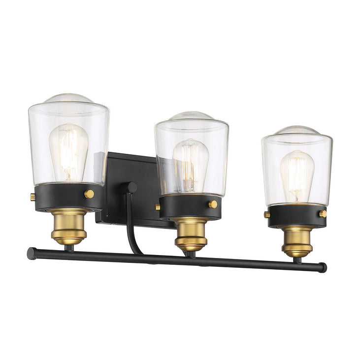 Savoy House 8-2069-3-51 Three Light Bath Bar, Vintage Black with Warm Brass