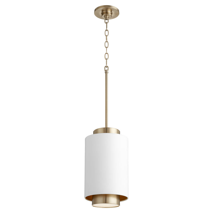 Quorum 8008-0880 One Light Pendant, Studio White w/ Aged Brass