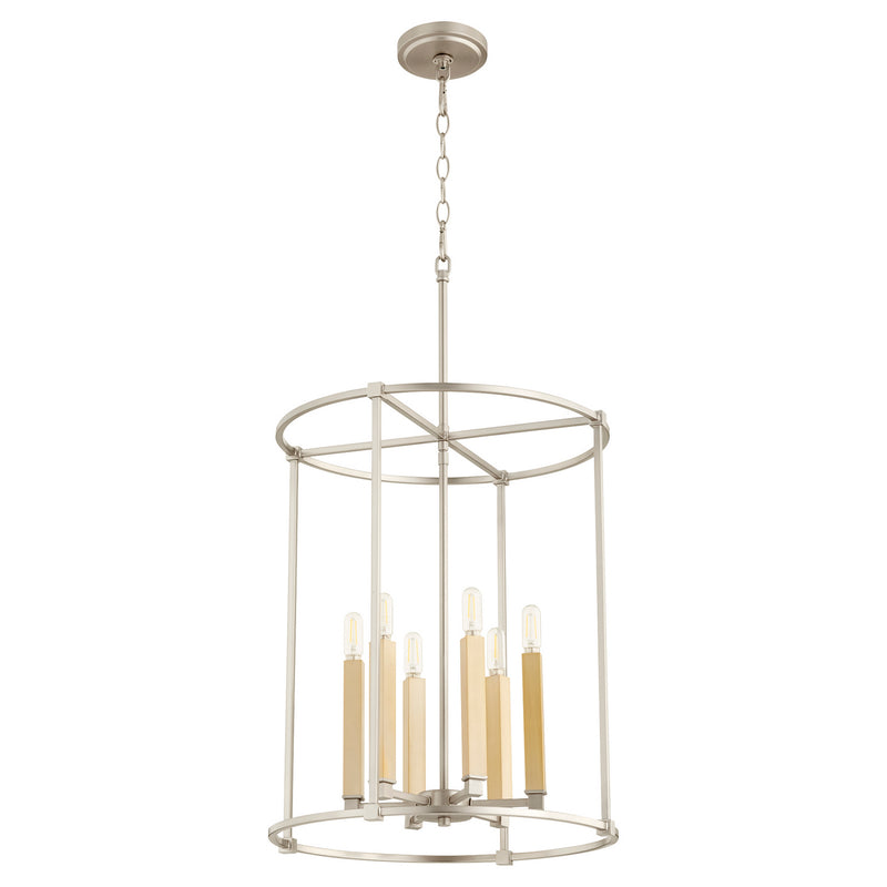Quorum 686-6-65 Six Light Entry Pendant, Satin Nickel