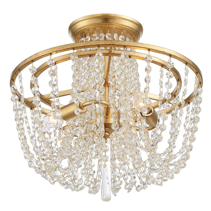 Crystorama ARC-1900-GA-CL-MWP Three Light Semi Flush Mount, Antique Gold
