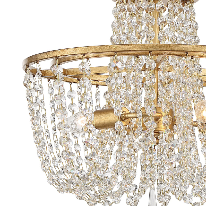 Crystorama ARC-1900-GA-CL-MWP Three Light Semi Flush Mount, Antique Gold