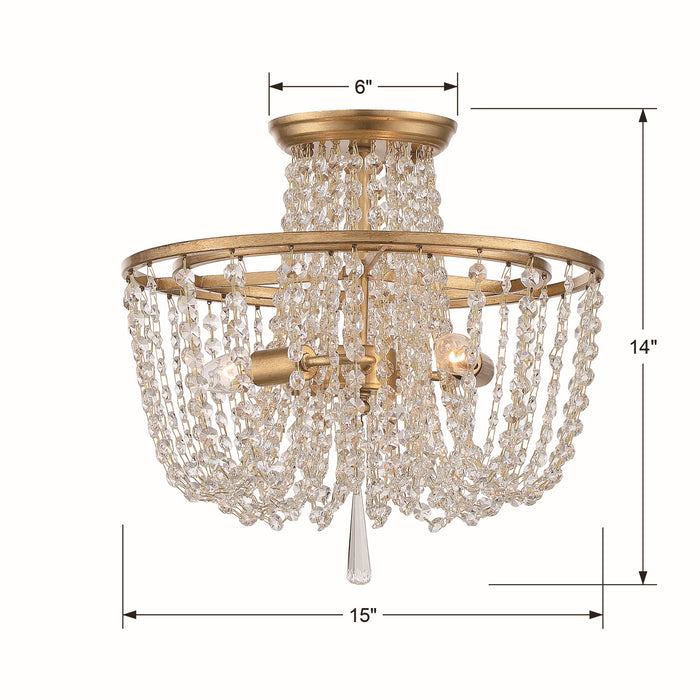 Crystorama ARC-1900-GA-CL-MWP Three Light Semi Flush Mount, Antique Gold