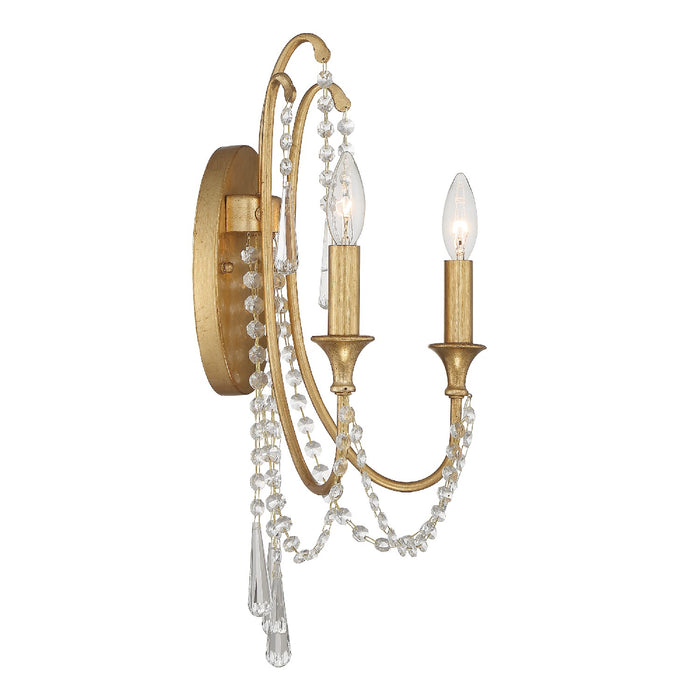 Crystorama ARC-1902-GA-CL-MWP Two Light Wall Sconce, Antique Gold