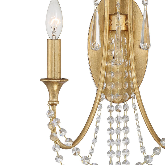 Crystorama ARC-1902-GA-CL-MWP Two Light Wall Sconce, Antique Gold