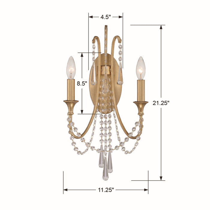 Crystorama ARC-1902-GA-CL-MWP Two Light Wall Sconce, Antique Gold