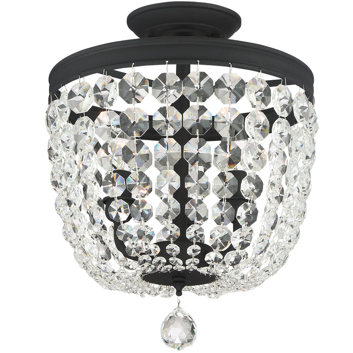 Crystorama 783-BF-CL-SAQ Three Light Semi Flush Mount, Black Forged