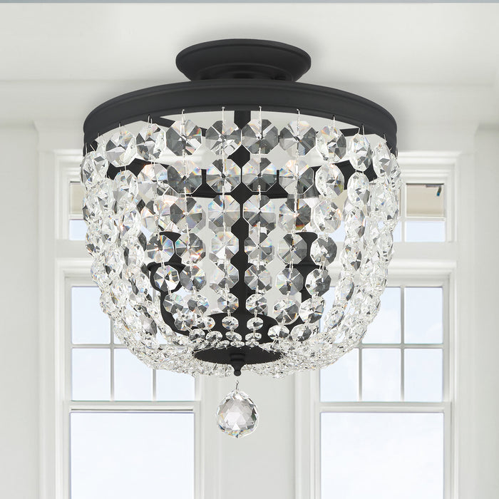Crystorama 783-BF-CL-SAQ Three Light Semi Flush Mount, Black Forged