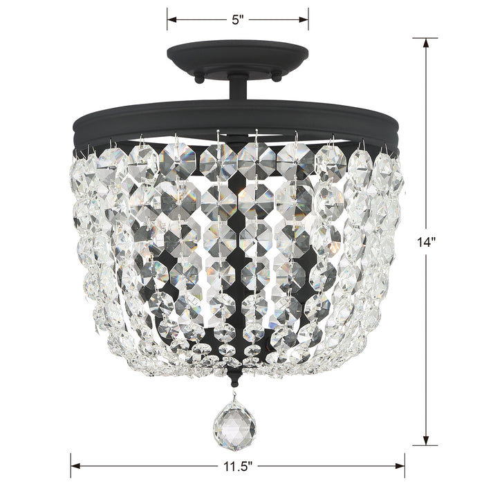 Crystorama 783-BF-CL-SAQ Three Light Semi Flush Mount, Black Forged