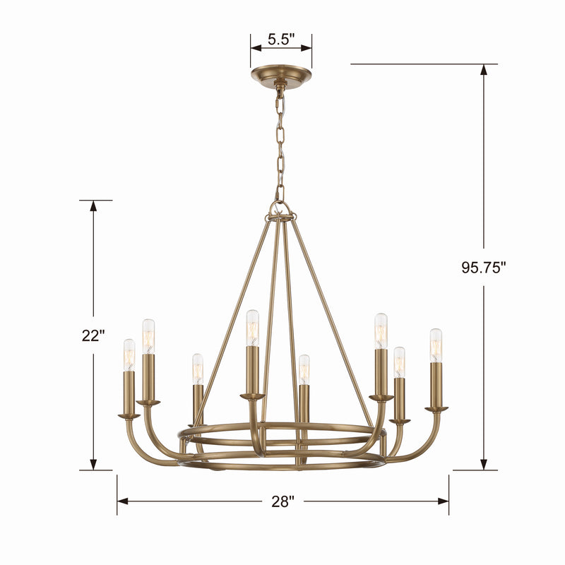 Crystorama BAI-A2108-AG Eight Light Chandelier, Aged Brass