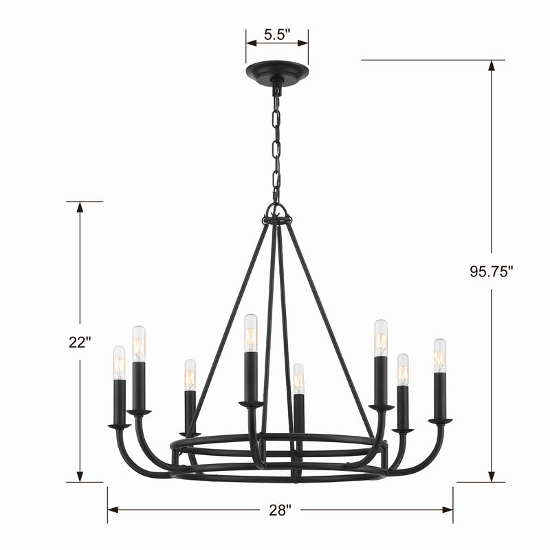 Crystorama BAI-A2108-MK Eight Light Chandelier, Matte Black