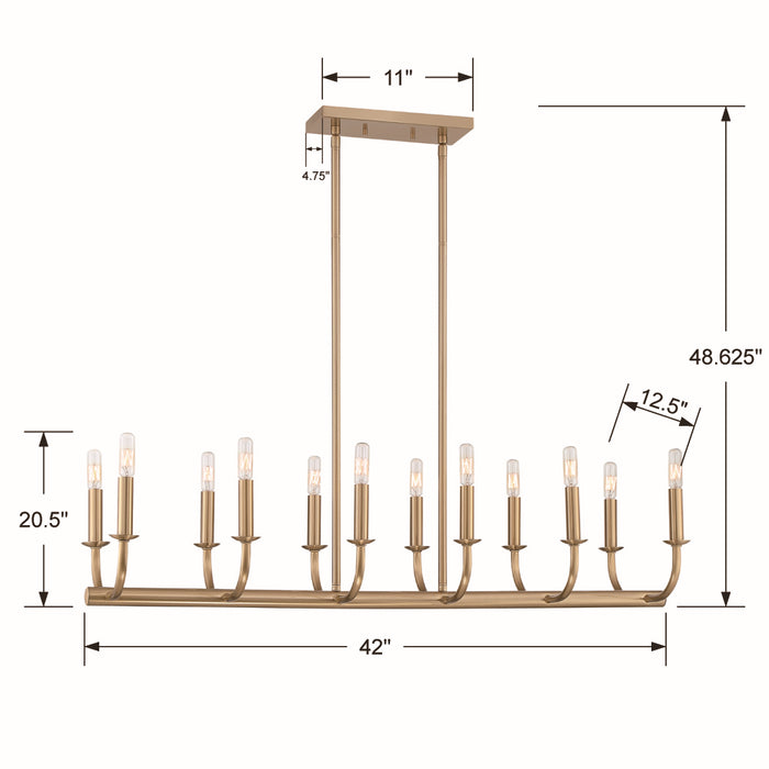 Crystorama BAI-A2112-AG 12 Light Chandelier, Aged Brass
