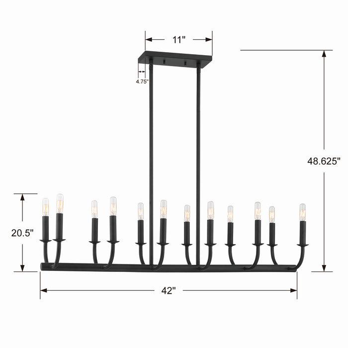 Crystorama BAI-A2112-MK 12 Light Chandelier, Matte Black