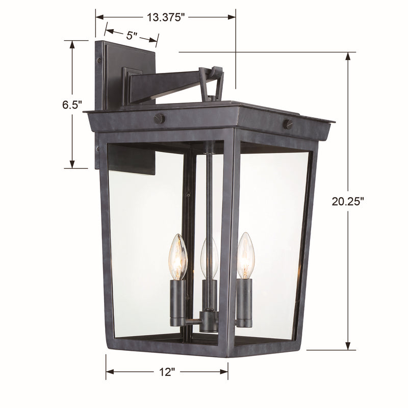 Crystorama BEL-A8063-GE Three Light Outdoor Wall Sconce, Graphite