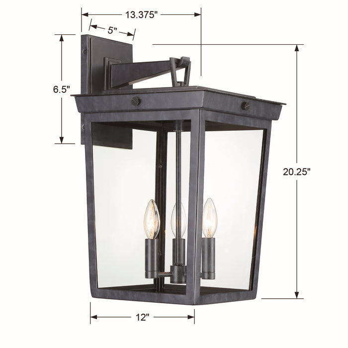 Crystorama BEL-A8063-GE Three Light Outdoor Wall Sconce, Graphite