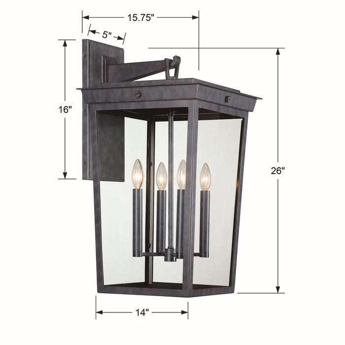 Crystorama BEL-A8064-GE Four Light Outdoor Wall Sconce, Graphite