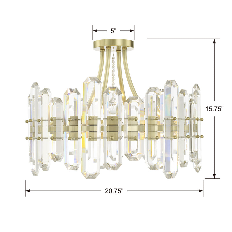 Crystorama BOL-8884-AG Four Light Semi Flush Mount, Aged Brass