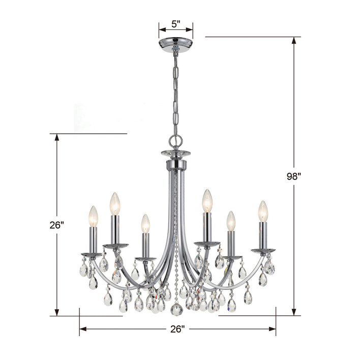 Crystorama 8826-CH-CL-SAQ Six Light Chandelier, Polished Chrome