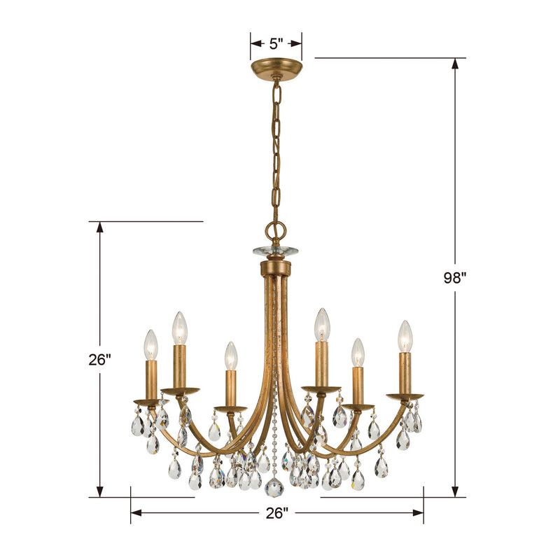 Crystorama 8826-GA-CL-S Six Light Chandelier, Antique Gold