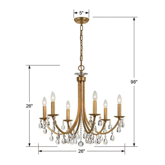 Crystorama 8826-GA-CL-S Six Light Chandelier, Antique Gold