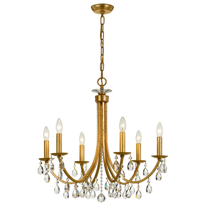 Crystorama 8826-GA-CL-SAQ Six Light Chandelier, Antique Gold