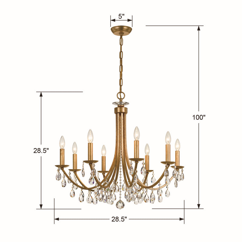 Crystorama 8828-GA-CL-S Eight Light Chandelier, Antique Gold