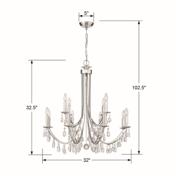 Crystorama 8829-CH-CL-MWP 12 Light Chandelier, Polished Chrome
