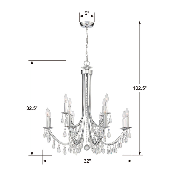 Crystorama 8829-CH-CL-SAQ 12 Light Chandelier, Polished Chrome