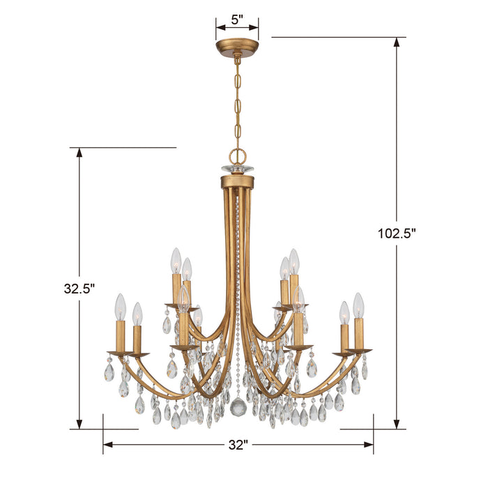 Crystorama 8829-GA-CL-S 12 Light Chandelier, Antique Gold