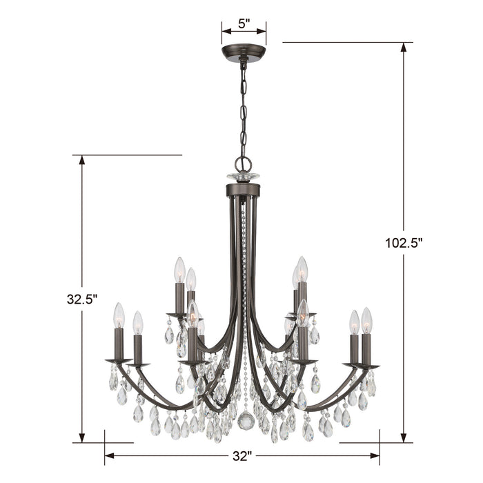 Crystorama 8829-VZ-CL-S 12 Light Chandelier, Vibrant Bronze