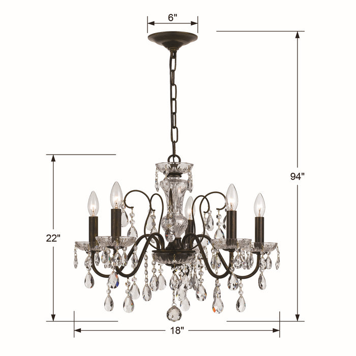 Crystorama 3025-EB-CL-SAQ Five Light Chandelier, English Bronze
