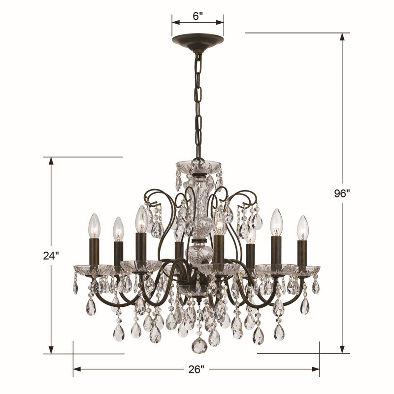 Crystorama 3028-EB-CL-S Eight Light Chandelier, English Bronze