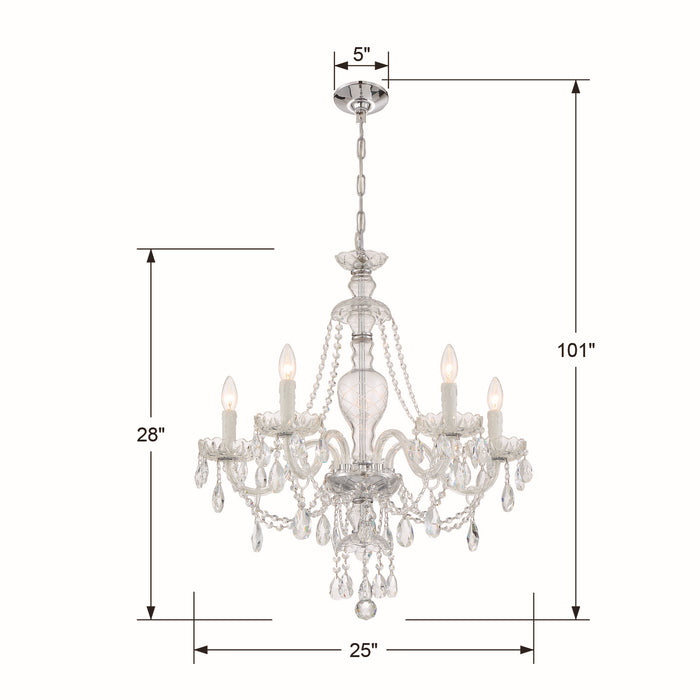 Crystorama CAN-A1305-CH-CL-MWP Five Light Chandelier, Polished Chrome