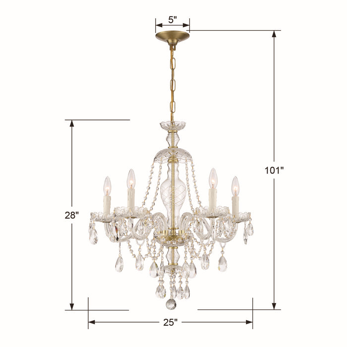 Crystorama CAN-A1305-PB-CL-MWP Five Light Chandelier, Polished Brass